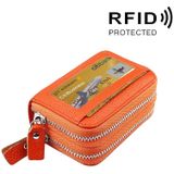 Genuine Cowhide Leather Dual Layer Solid Color Zipper Card Holder Wallet RFID Blocking Coin Purse Card Bag Protective Case with 11 Card Slots & Coin Position  Size: 11*7.5*4.5cm(Orange)