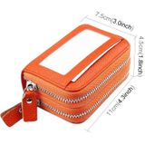 Genuine Cowhide Leather Dual Layer Solid Color Zipper Card Holder Wallet RFID Blocking Coin Purse Card Bag Protective Case with 11 Card Slots & Coin Position  Size: 11*7.5*4.5cm(Orange)