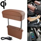 Universal Car Wireless Qi Standard Charger PU Leather Wrapped Armrest Box Cushion Car Armrest Box Mat with Storage Box (Brown)