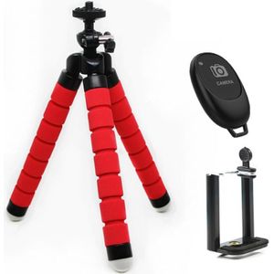 Mini Octopus Flexible Foam Tripod Holder with Phone Clamp & Remote Control(Red)