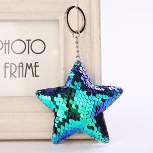 2 PCS Cute Chaveiro Star Keychain Glitter Pompom Sequins Key Chain Gifts for Women Llaveros Mujer Car Bag Accessories Key Ring(Green)