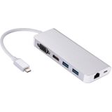 USB 3.0 Hubs 6 in 1 Type C Hub Type-C to HDMI VGA RJ45 Dual USB3.0 PD Charging Port Adapter Cable Converter for Laptop Macbook(Silver)