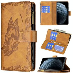 For iPhone 11 Pro Flying Butterfly Embossing Pattern Zipper Horizontal Flip Leather Case with Holder & Card Slots & Wallet(Brown)