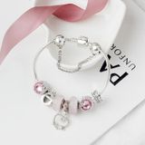 SL85 Colored Glaze Large Hole Bead Bracelet Alloy Pink Series Love Bird Pendant Bracelet Size: 18cm