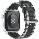 Grid Pattern Round Buckle Leather Watchband For Apple Watch Series 6 & SE & 5 & 4 44mm / 3 & 2 & 1 42mm(White Black)