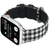 Grid Pattern Round Buckle Leather Watchband For Apple Watch Series 6 & SE & 5 & 4 44mm / 3 & 2 & 1 42mm(White Black)