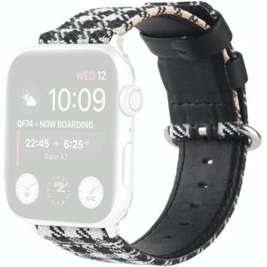 Grid Pattern Round Buckle Leather Watchband For Apple Watch Series 6 & SE & 5 & 4 44mm / 3 & 2 & 1 42mm(White Black)