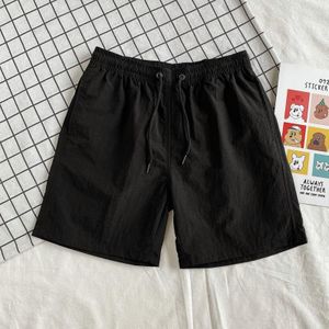 Summer Loose Casual Solid Color Shorts Polyester Drawstring Beach Shorts for Men (Color:Black Size:M)