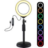 PULUZ 4.7 inch 12cm USB 10 Modes 8 Colors RGBW Dimmable LED Ring Vlogging Photography Video Lights + Round Base Desktop Mount with Cold Shoe Tripod Ball Head (Black)