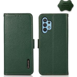 For Samsung Galaxy A32 5G KHAZNEH Side-Magnetic Litchi Genuine Leather RFID Phone Case(Green)