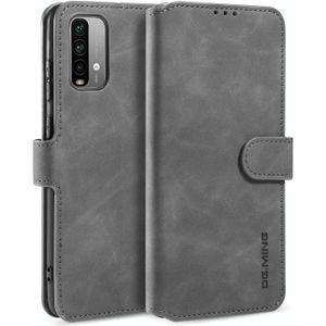 For Xiaomi Redmi Note 9 4G DG.MING Retro Oil Side Horizontal Flip Leather Case with Holder & Card Slots & Wallet(Grey)