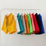 Summer Loose Casual Solid Color Shorts Polyester Drawstring Beach Shorts for Men (Color:Lemon Yellow Size:XXXL)