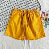 Summer Loose Casual Solid Color Shorts Polyester Drawstring Beach Shorts for Men (Color:Lemon Yellow Size:XXXL)