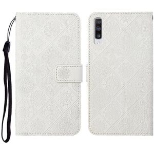 For Samsung Galaxy A70 Ethnic Style Embossed Pattern Horizontal Flip Leather Case with Holder & Card Slots & Wallet & Lanyard(White)