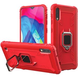 For Samsung Galaxy A10 / M10 Carbon Fiber Protective Case with 360 Degree Rotating Ring Holder(Red)