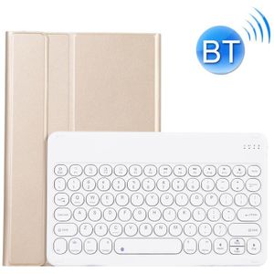 For Lenovo Pad Plus 11 inch TB-J607F / Tab P11 11 inch TB-J606F YAM12 Lambskin Texture Detachable Round Keycap Bluetooth Keyboard Leather Case with Holder(Gold)