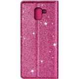 For Samsung Galaxy J6 (2018) / A8 (2018) Ultrathin Glitter Magnetic Horizontal Flip Leather Case with Holder & Card Slots(Rose Red)