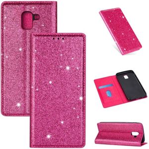 For Samsung Galaxy J6 (2018) / A8 (2018) Ultrathin Glitter Magnetic Horizontal Flip Leather Case with Holder & Card Slots(Rose Red)