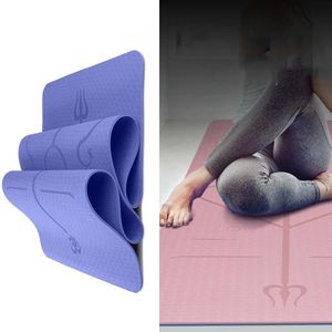 BSJ002 TPE Double Layer Two-Color Yoga Mat Fitness Mat with Body Line  Specification: 183 x 80 x 0.8cm(Violet)