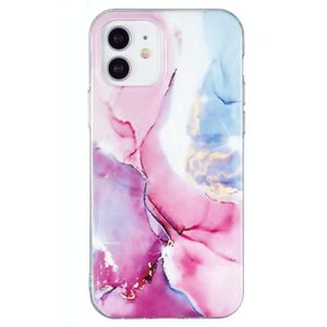 IMD marmer patroon TPU telefoonhoesje voor iPhone 12/12 Pro (roze blauw)