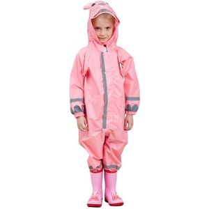 Children One-Piece Raincoat Boys And Girls Lightweight Hooded Poncho  Size: M(Pink)