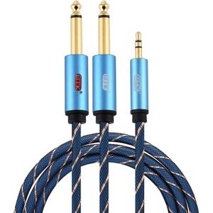 EMK 3.5mm Jack Male to 2 x 6.35mm Jack Male Gold Plated Connector Nylon Braid AUX Cable for Computer / X-BOX / PS3 / CD / DVD  Cable Length:1.5m(Dark Blue)