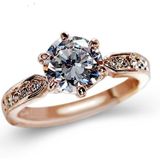 Female Classic Crystal Six-Claw Diamond Ring Wedding Ring  Ring Size:6(Rose Gold)