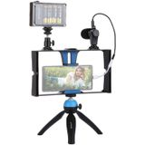 PULUZ Vlogging Live Broadcast Smartphone Video Rig Filmmaking Recording Handle Stabilizer Bracket for iPhone  Galaxy  Huawei  Xiaomi  HTC  LG  Google  and Other Smartphones(Blue)