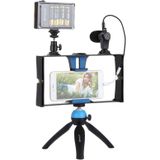 PULUZ Vlogging Live Broadcast Smartphone Video Rig Filmmaking Recording Handle Stabilizer Bracket for iPhone  Galaxy  Huawei  Xiaomi  HTC  LG  Google  and Other Smartphones(Blue)