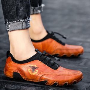 Lente en zomer mannen casual octopus erwten luie schoenen ademende lederen schoenen  grootte: 48 (bruin)