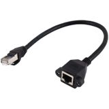 RJ45 Female to Male CATE5 Network Panel Mount Screw Lock Extension Cable  Length: 0.3m(Black)