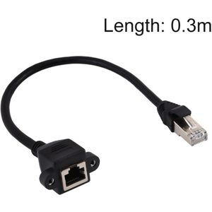 RJ45 Female to Male CATE5 Network Panel Mount Screw Lock Extension Cable  Length: 0.3m(Black)