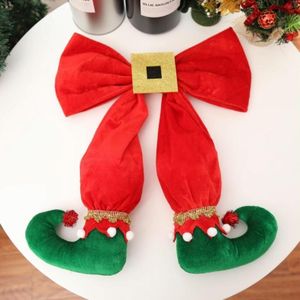 Elf Foot Ornaments Christmas Tree Bow Elf Boots Pendant Hotel Atmosphere Layout(Green Boot )