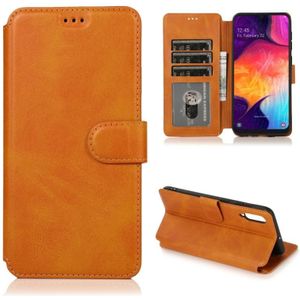 For Samsung Galaxy A50 / A70 Calf Texture Magnetic Buckle Horizontal Flip Leather Case with Holder & Card Slots & Wallet & Photo Frame(Khaki)