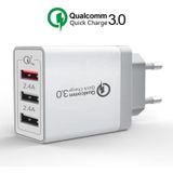SDC-30W 2 in 1 USB to 8 Pin Data Cable + 30W QC 3.0 USB + 2.4A Dual USB 2.0 Ports Mobile Phone Tablet PC Universal Quick Charger Travel Charger Set  EU Plug