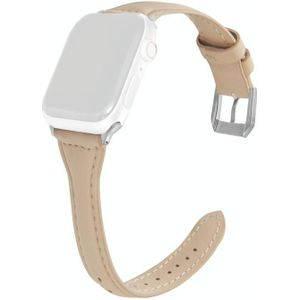 Universal T-shaped Thin Leather Watch Strap For Apple Watch Series 6 & SE & 5 & 4 44mm / 3 & 2 & 1 42mm(Beige)