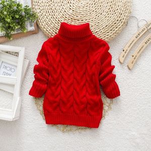 Red Winter Children's Thick Solid Color Knit Bottoming Turtleneck Pullover Sweater  Height:20Size?120cm?