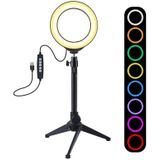 PULUZ 4.7 inch 12cm USB 10 Modes 8 Colors RGBW Dimmable LED Ring Vlogging Photography Video Lights + Desktop Tripod  Mount with Cold Shoe Tripod Ball Head (Black)