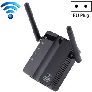 300Mbps Wireless-N Range Extender WiFi Repeater Signal Booster Network Router with 2 External Antenna  EU Plug(Black)