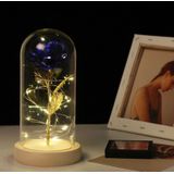 Simulation Roses Lights Glass Cover Decorations Crafts Valentines Day Gifts(Gold Foil Rose Blue)