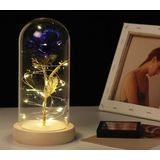 Simulation Roses Lights Glass Cover Decorations Crafts Valentines Day Gifts(Gold Foil Rose Blue)