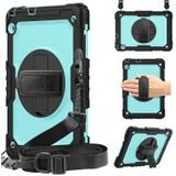 For Huawei MediaPad T5 Shockproof Colorful Silicone + PC Protective Case with Holder & Shoulder Strap & Hand Strap(Black Light Blue)