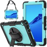 For Huawei MediaPad T5 Shockproof Colorful Silicone + PC Protective Case with Holder & Shoulder Strap & Hand Strap(Black Light Blue)