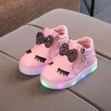 Kids Shoes Baby Infant Girls Eyelash Crystal Bowknot LED Luminous Boots Shoes Sneakers  Size:34(Pink)