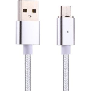 1m Weave Style 2A Magnetic USB-C / Type-C to USB Weave Style Data Sync Charging Cable with LED Indicator  For Galaxy S8 & S8 + / LG G6 / Huawei P10 & P10 Plus / Xiaomi Mi6 & Max 2 and other Smartphones (Silver)