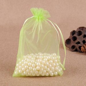 100 PCS Gift Bags Jewelry Organza Bag Wedding Birthday Party Drawable Pouches  Gift Bag Size:7X9cm(Fruit Green)