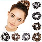 2 PCS Velvet Leopard Hair Ring Gold Velvet Headband Flannel Hair Band Hairball Hair Pocket Flower( Fine Leopard Print)