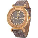 FULAIDA vrouwen Strass goud poeder PU lederen band quartz horloge (grijs)