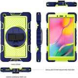 For Samsung Galaxy Tab A 8.0 2019 T290 360 Degree Rotation Contrast Color Shockproof Silicone + PC Case with Holder & Hand Grip Strap & Shoulder Strap(Navy+Yellow Green)