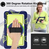 For Samsung Galaxy Tab A 8.0 2019 T290 360 Degree Rotation Contrast Color Shockproof Silicone + PC Case with Holder & Hand Grip Strap & Shoulder Strap(Navy+Yellow Green)